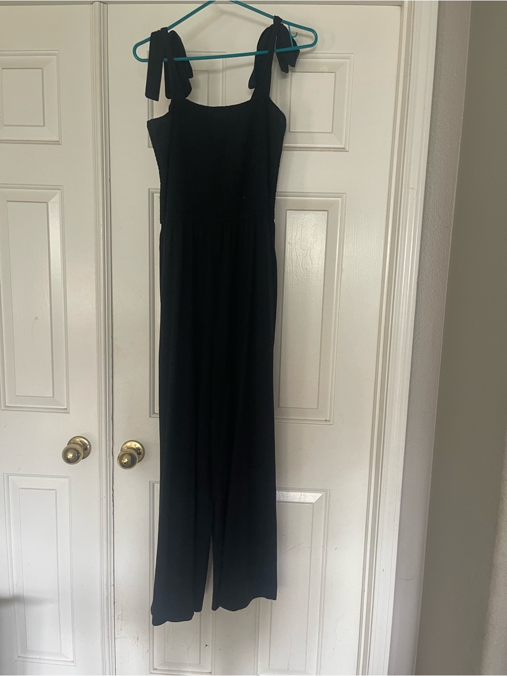 Black Tie-Shoulder Wide-Leg Jumpsuit